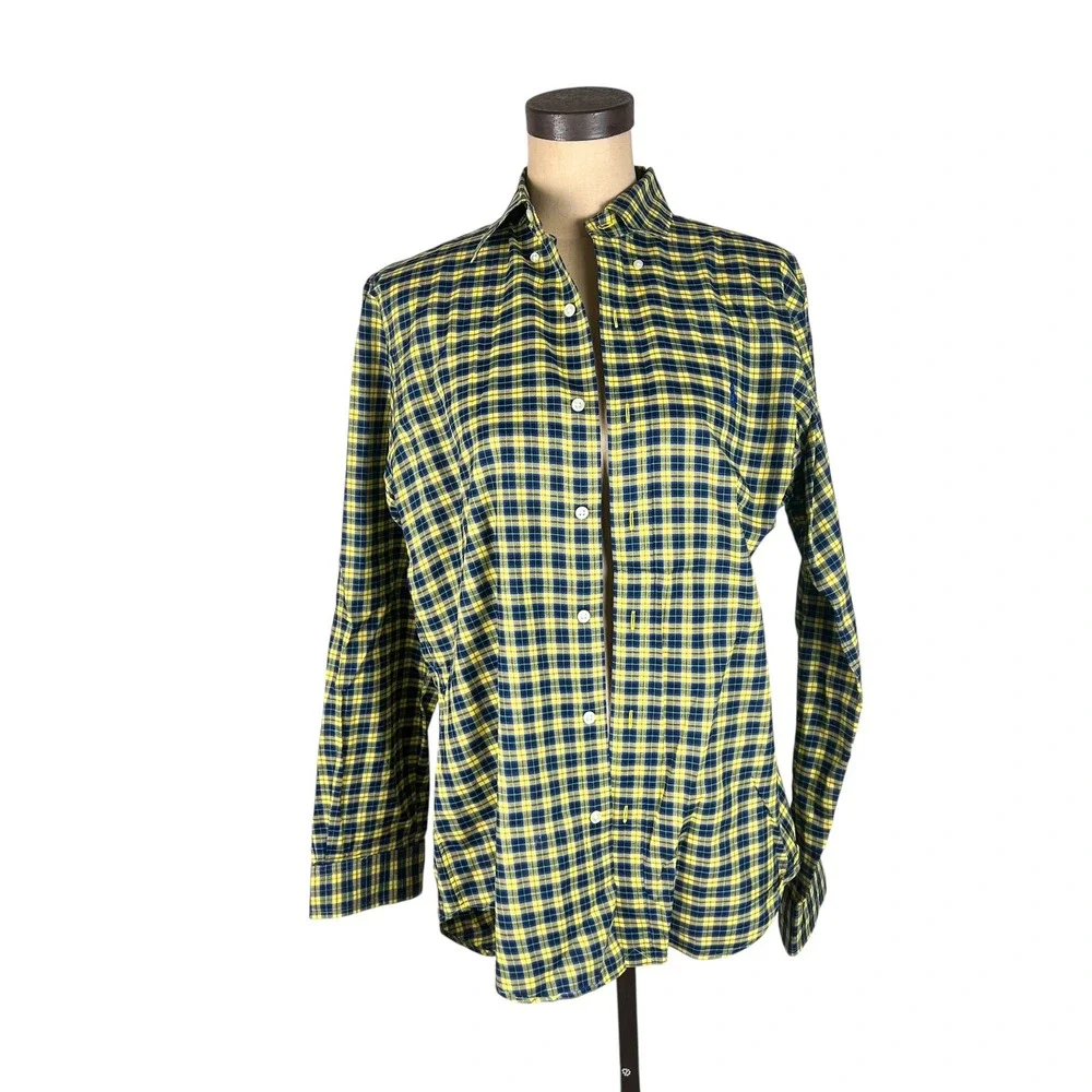 Polo Ralph‎ Lauren Mens Yellow Blue Plaid Button Down Shirt Classic Fit L/S